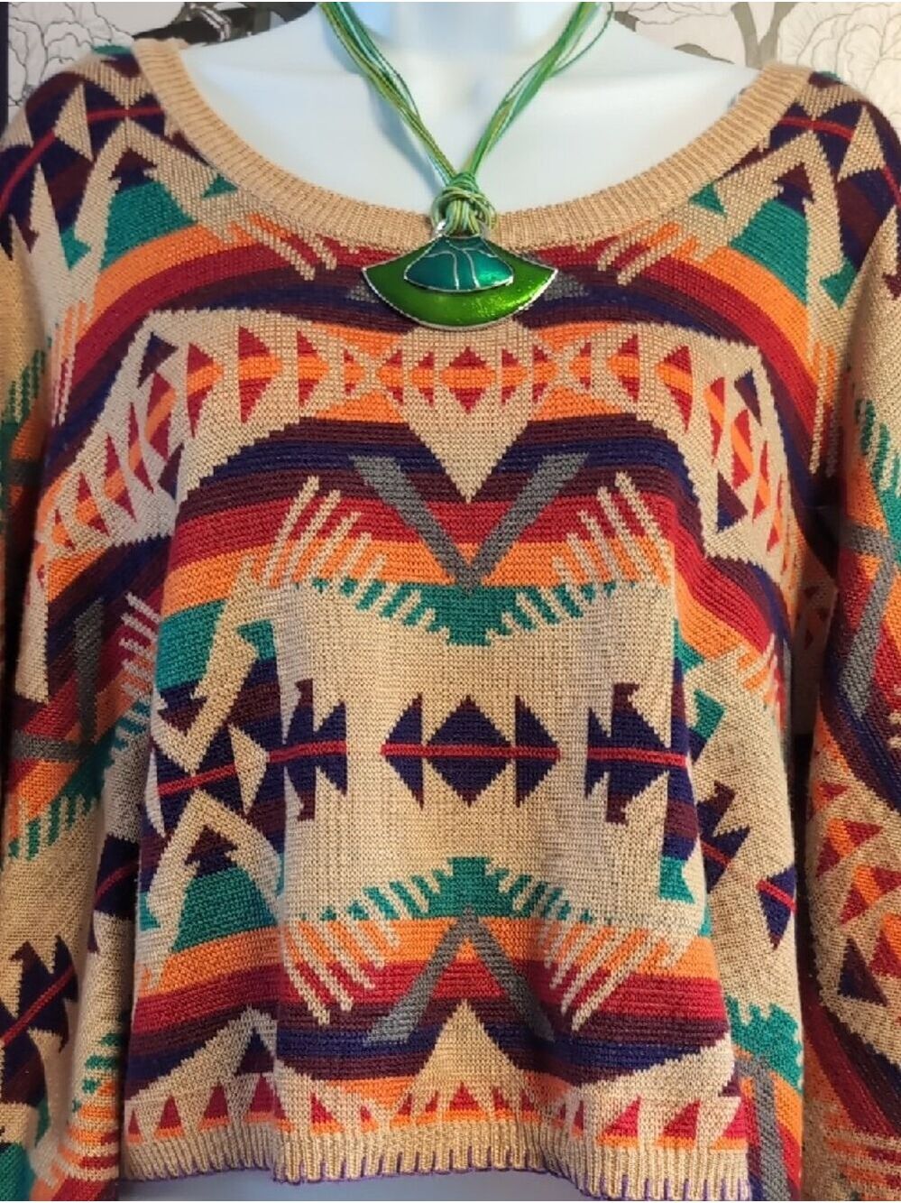 Blu Pepper Tan Multi-color Aztec Knit Poncho Sweater